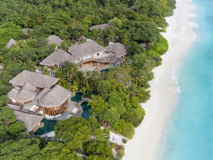 Soneva Fushi Maldiven Luftaufnahme des Resorts