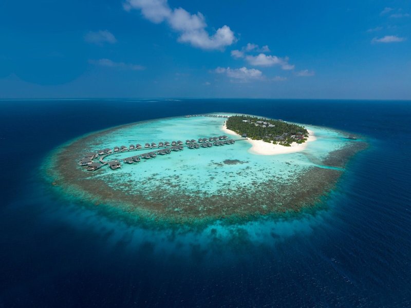Amari Havodda Malediven - Blick auf die Insel und das gut zu erkennende Riff