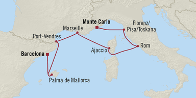 Oceania Cruises Angebote 2022 - Von Monte Carlo nach Barcelona - Die Route
