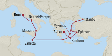 Oceania Cruises Angebote 2022 - Von Rom nach Athen - Die Route
