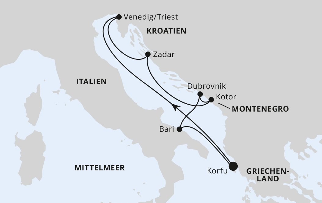 Adria ab Korfu mit AIDAblu - Route