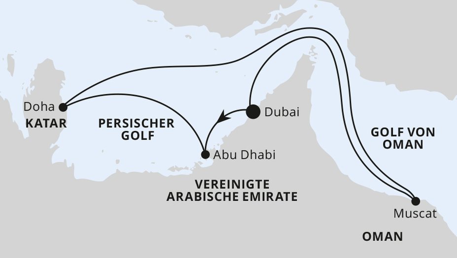 Orient ab Dubai mit AIDAcosma - route