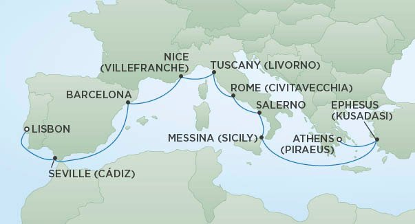 Regent Seven Seas Cruises - Von Küste zu Küste im Mittelmeer an Bord der SEVEN SEAS VOYAGER - Die Route