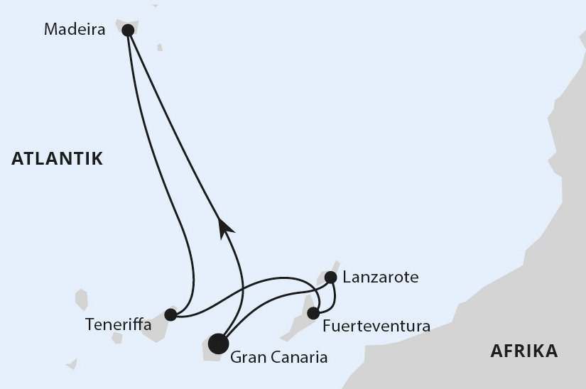 AIDA – Die Welt mit einem Lächeln entdecken - Kanaren & Madeira ab Gran Canaria mit AIDAnova - Die Route