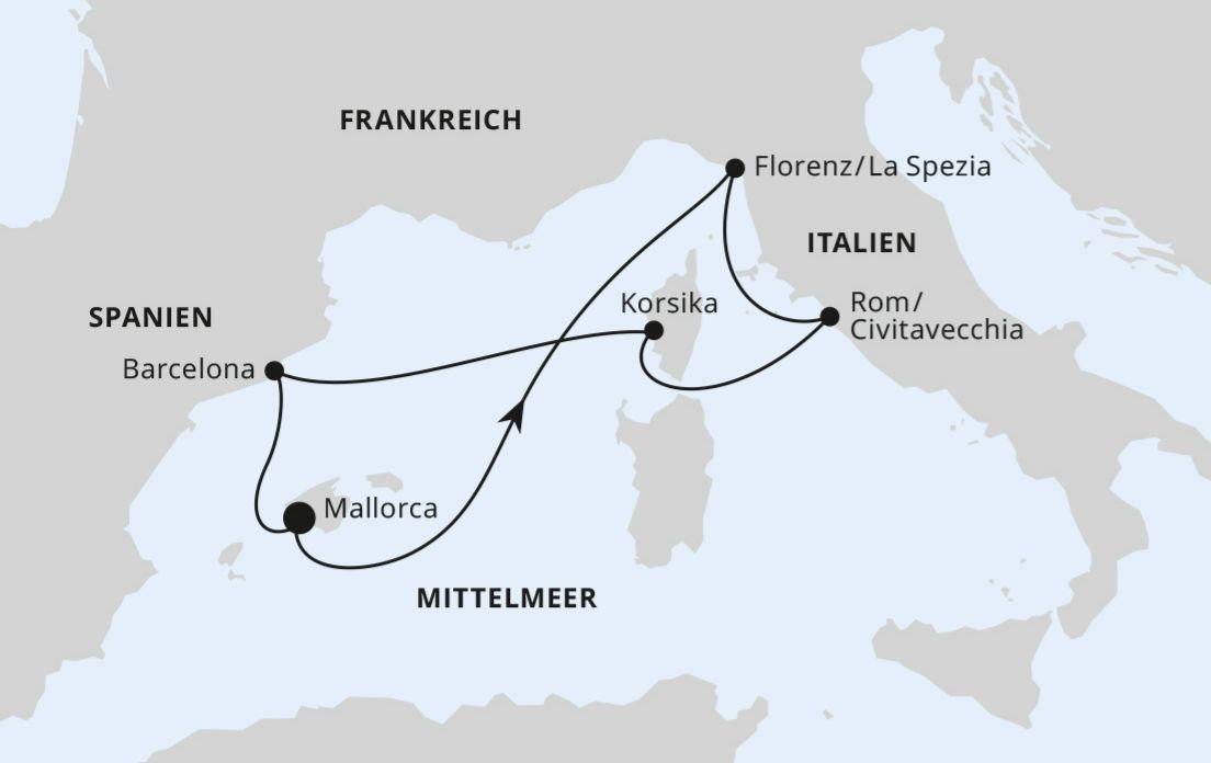 AIDA Grenzenlose Vielfalt - Mediterrane Schätze ab Mallorca mit AIDAcosma - Route