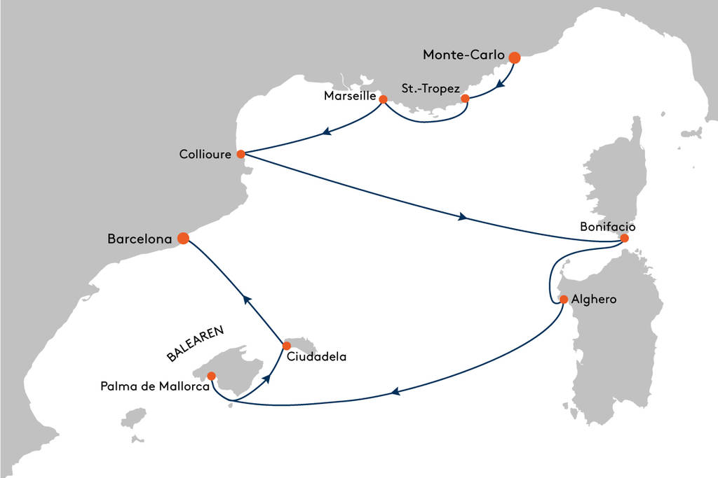 Sommerhoch2 mit Hapag-Lloyd Cruises - Von Monte Carlo bis Barcelona - die Route