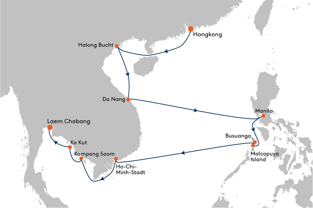 Asien de Luxe mit Hapag-Lloyd Cruises - In den Ländern des Lächelns - Route