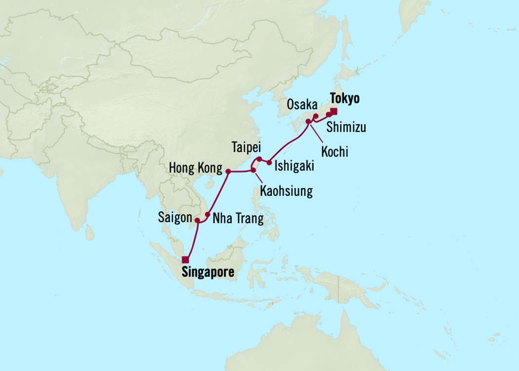 Oceania Cruises Angebote 2023 - Route der Kreuzfahrt Die Ostasiatische See